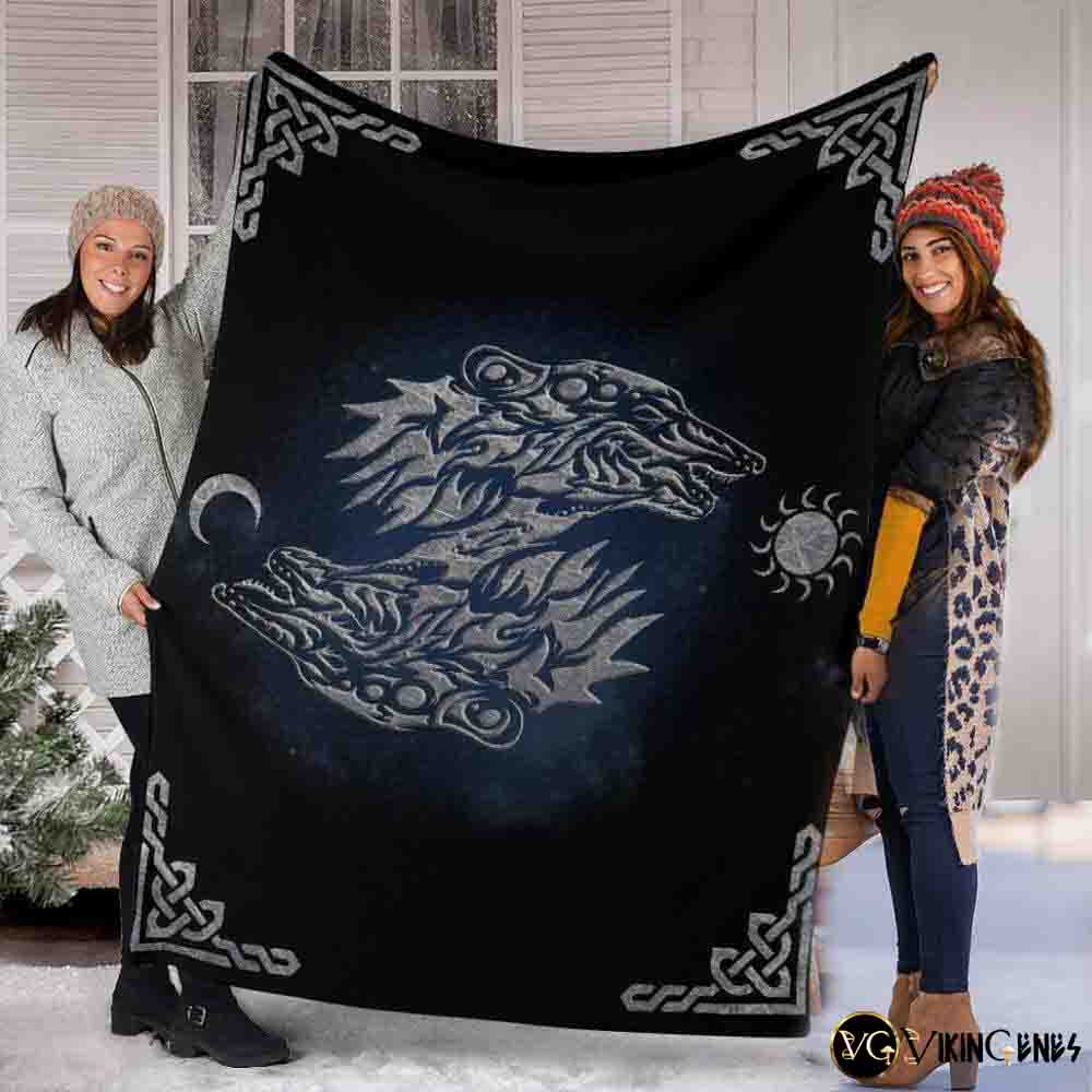Norse Wolves Skol & Hati Fleece Blanket