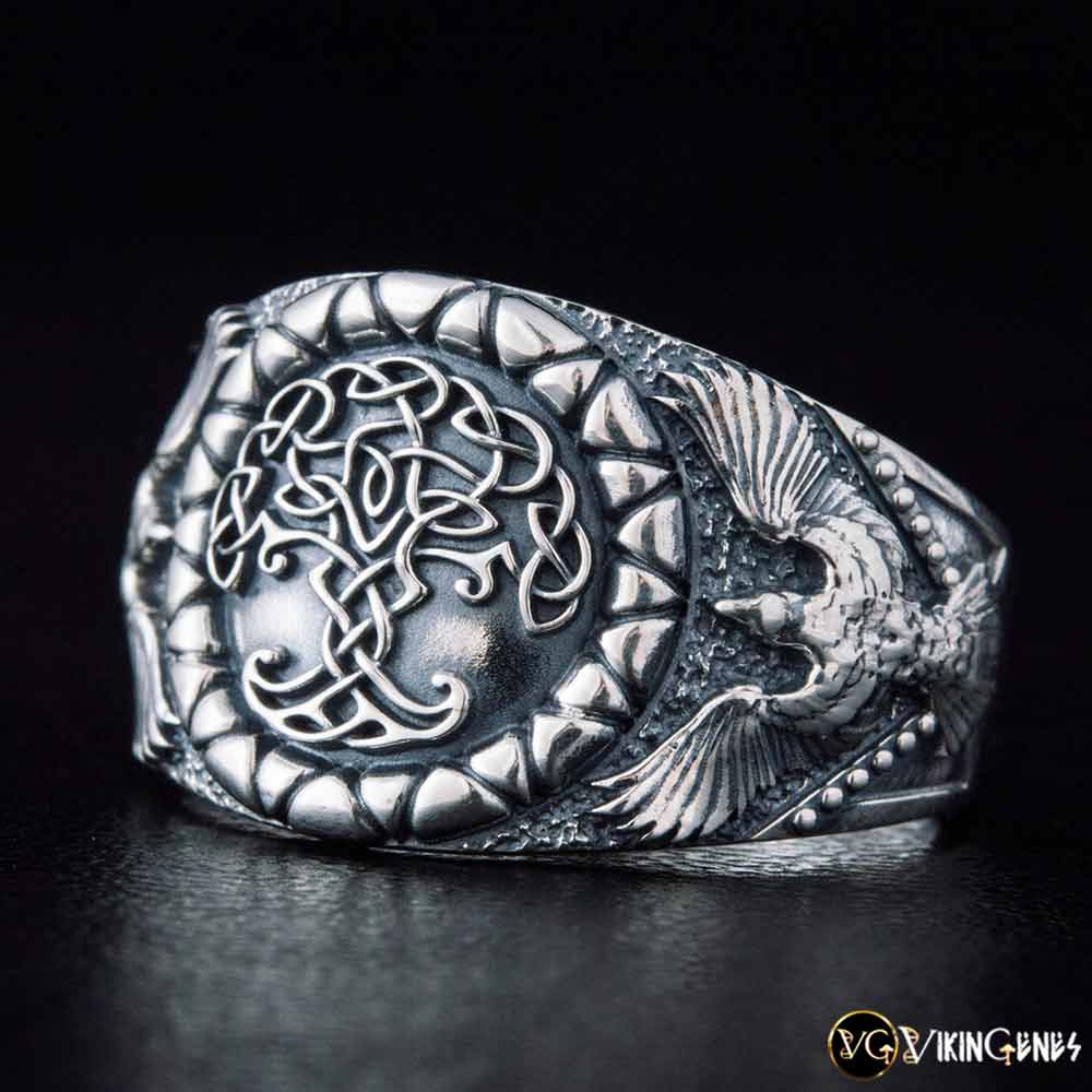 Sterling Silver Tree Of Life & Ravens Ring