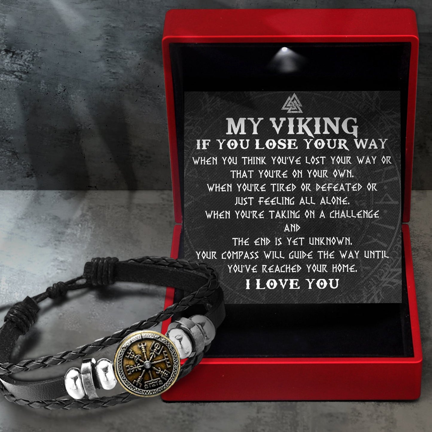 Personalized Viking Compass Bracelet, To My Viking, I Love You