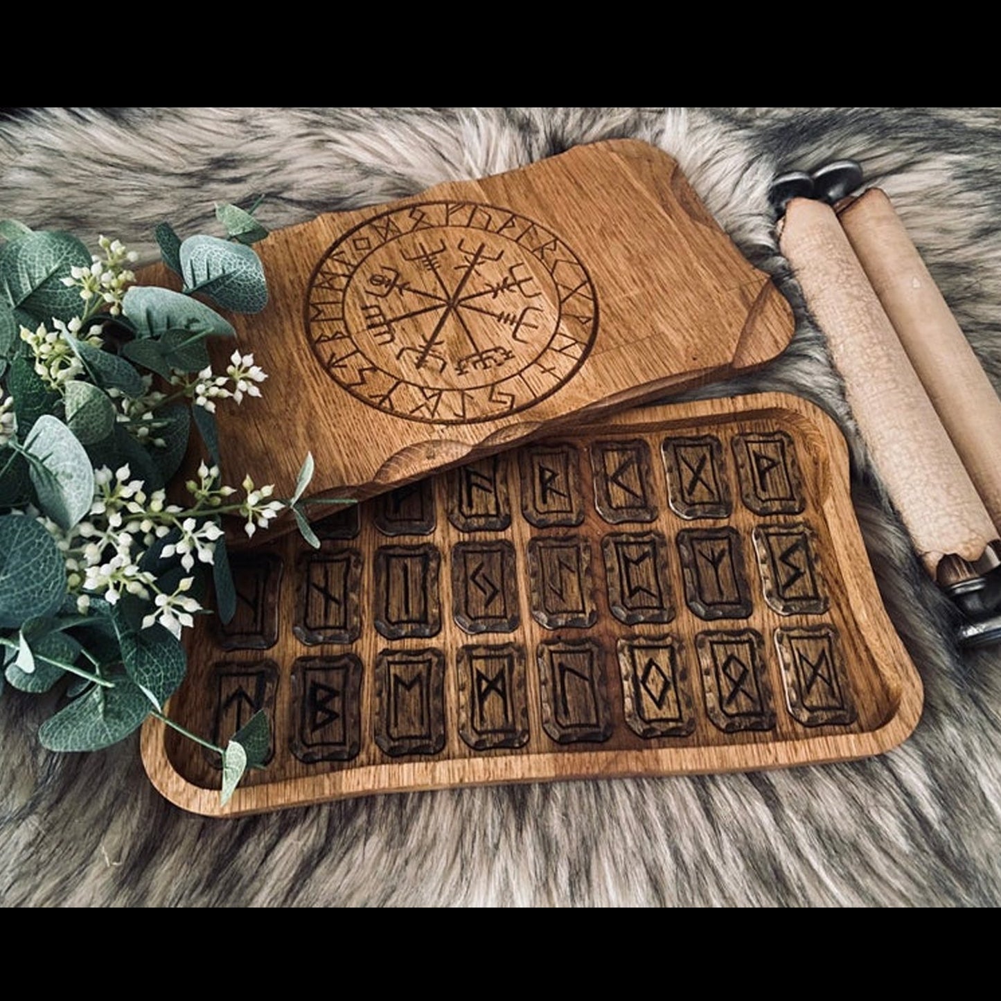 Viking Elder Futhark Rune Set, Viking Alphabet Wooden Box