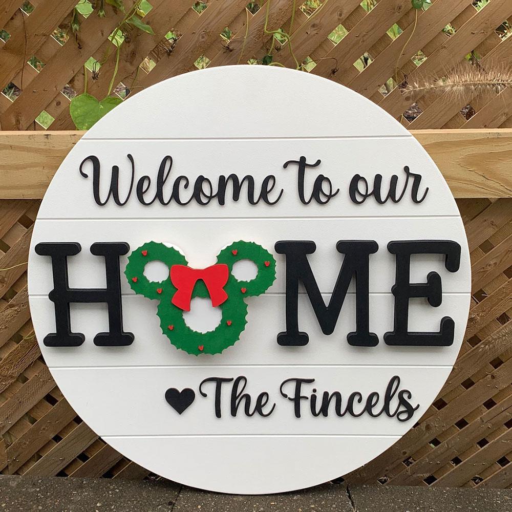 Interchangeable Christmas Mickiey Personalized Home Sign, Welcome Xmas Sign