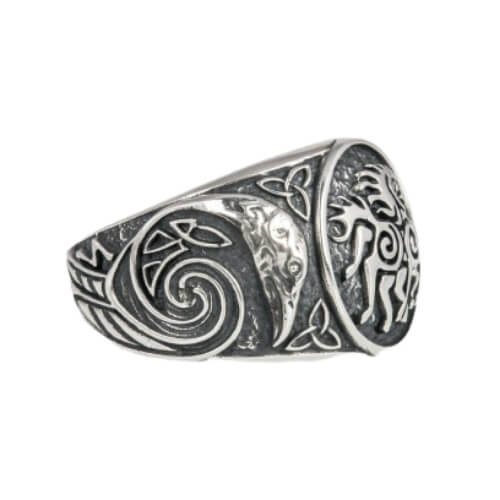 Sleipnir Ancient Ravens Sides Sterling Silver Ring
