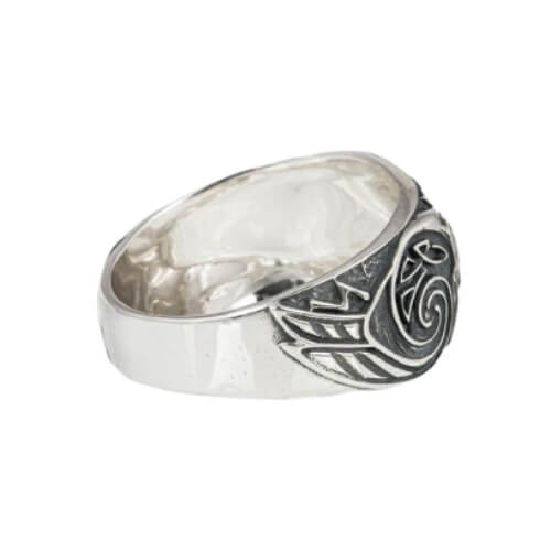 Sleipnir Ancient Ravens Sides Sterling Silver Ring