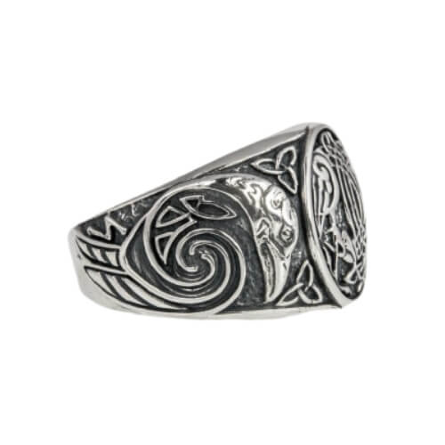 Hugin Munin Ancient Ravens Side Sterling Silver Ring