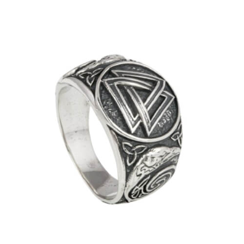 Valknut Ancient Ravens Side Sterling Silver Ring