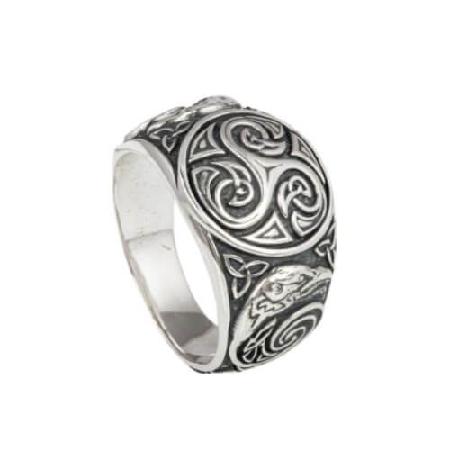 Triskel Ancient Ravens Side Sterling Silver Ring