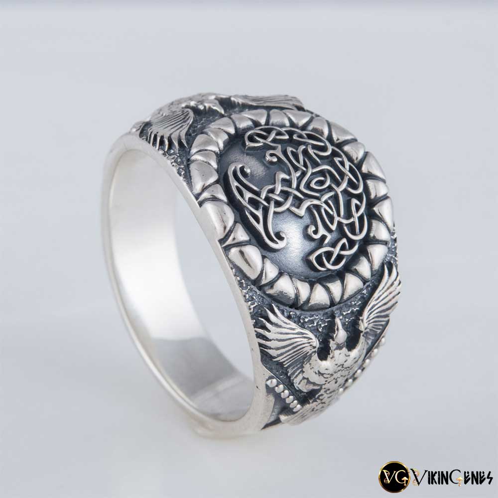 Sterling Silver Tree Of Life & Ravens Ring