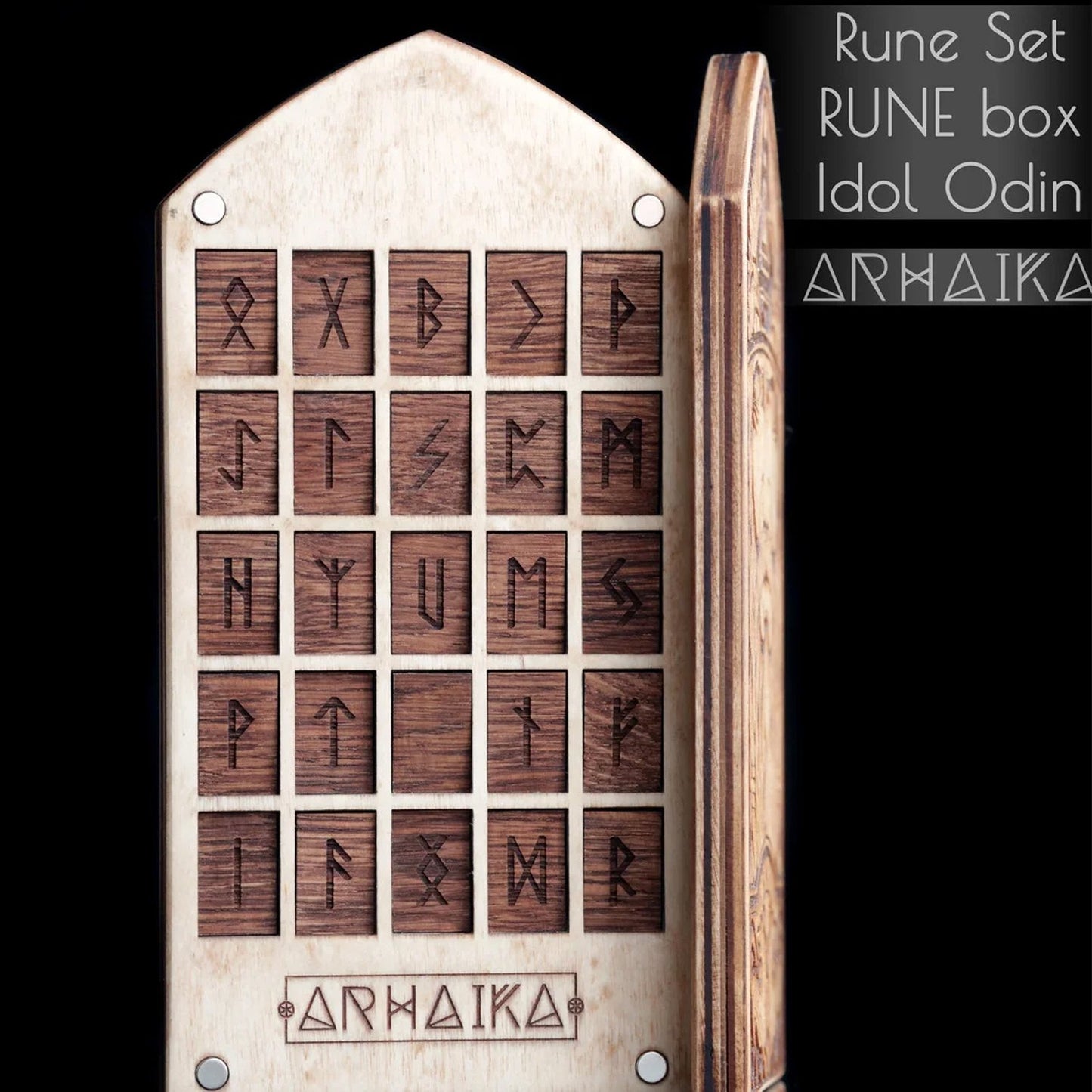 Viking Norse God Odin Hand-Craved Wooden Rune Box
