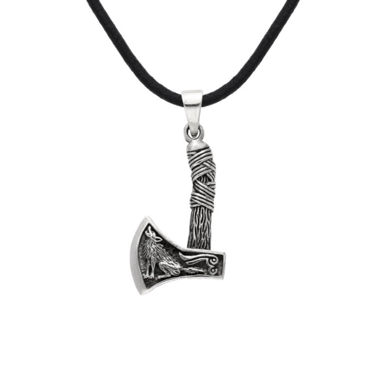 Axe Howling Wolf Sterling Silver Pendant