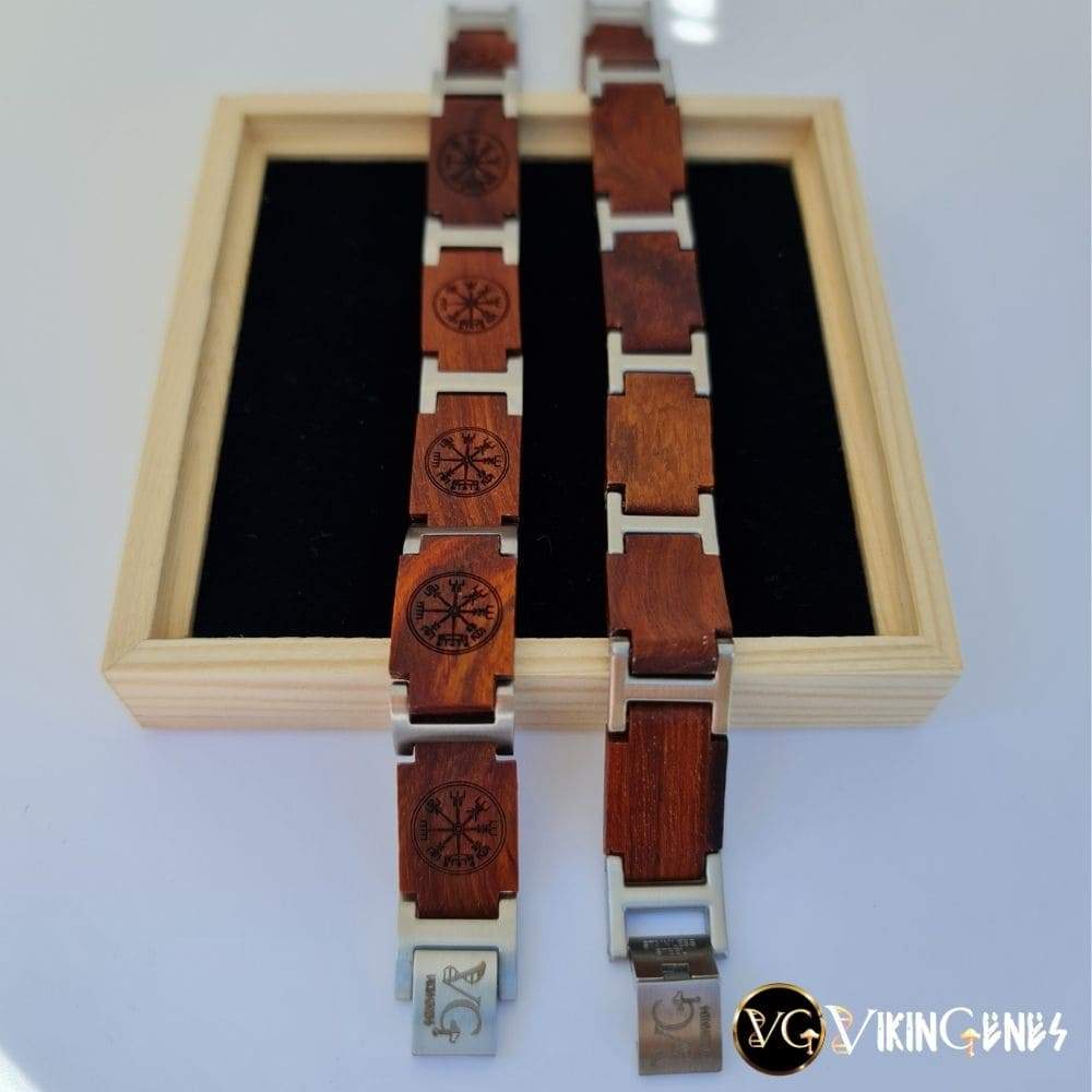 Dark Brown Wood Vegvisir Bracelet