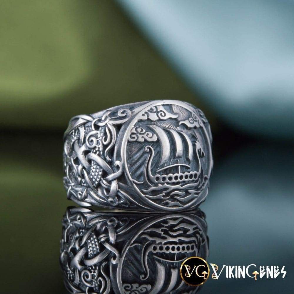 Sterling silver Viking Ship Drakkar Ring