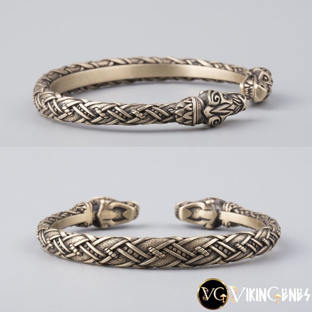 Viking Arm Ring With Wolf Heads Hati & Scoll