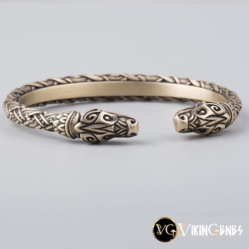 Viking Arm Ring With Wolf Heads Hati & Scoll
