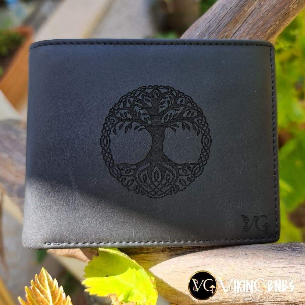 Handmade Tree Of Life Black Leather Wallet