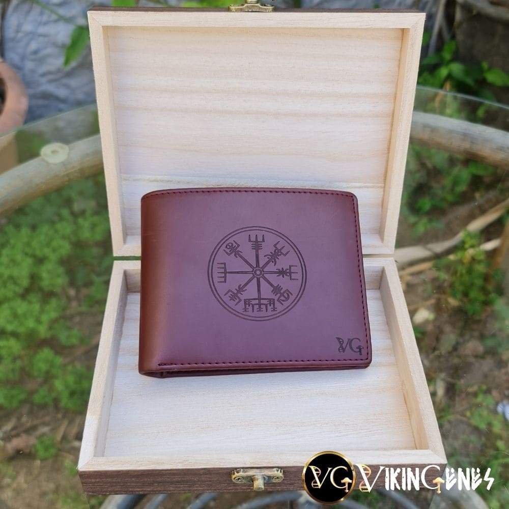 Handmade Vegvisir Red Wine Leather Wallet