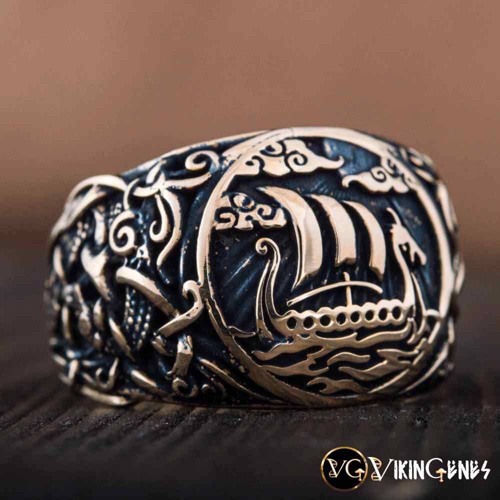 Bronze Viking Ship Drakkar Ring