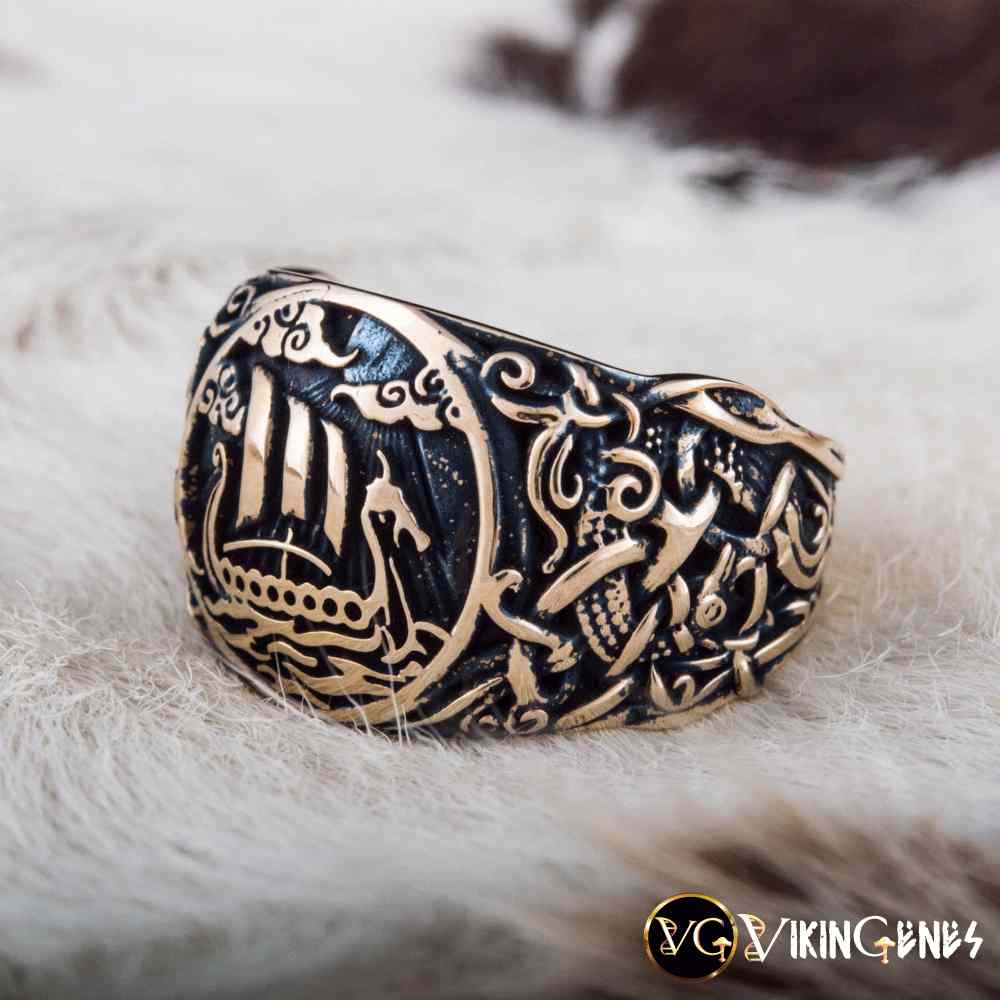 Bronze Viking Ship Drakkar Ring