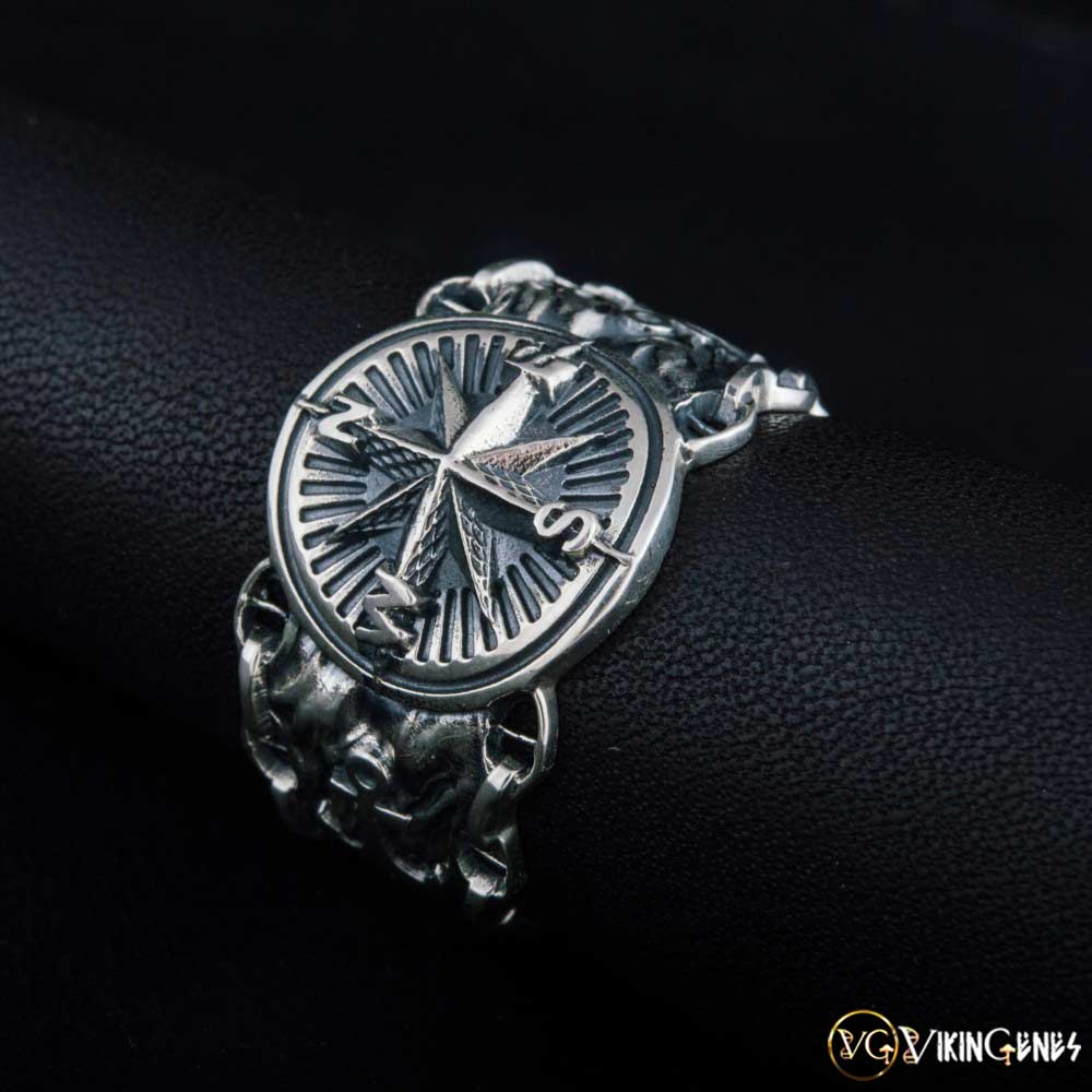 Sterling Silver Compass & Anchor Ring