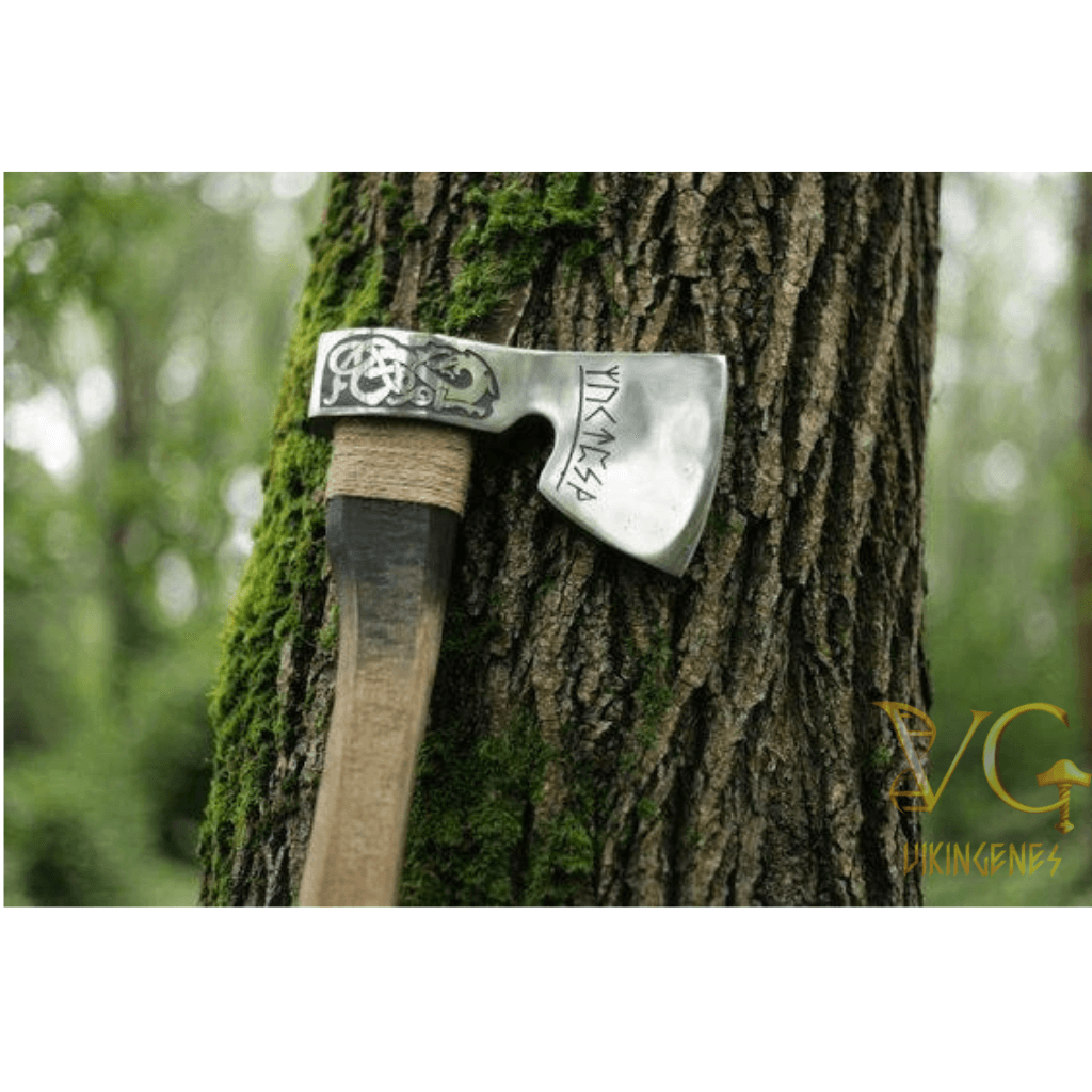 Engraved - Forged by hand Steel Axe With Wood Handle