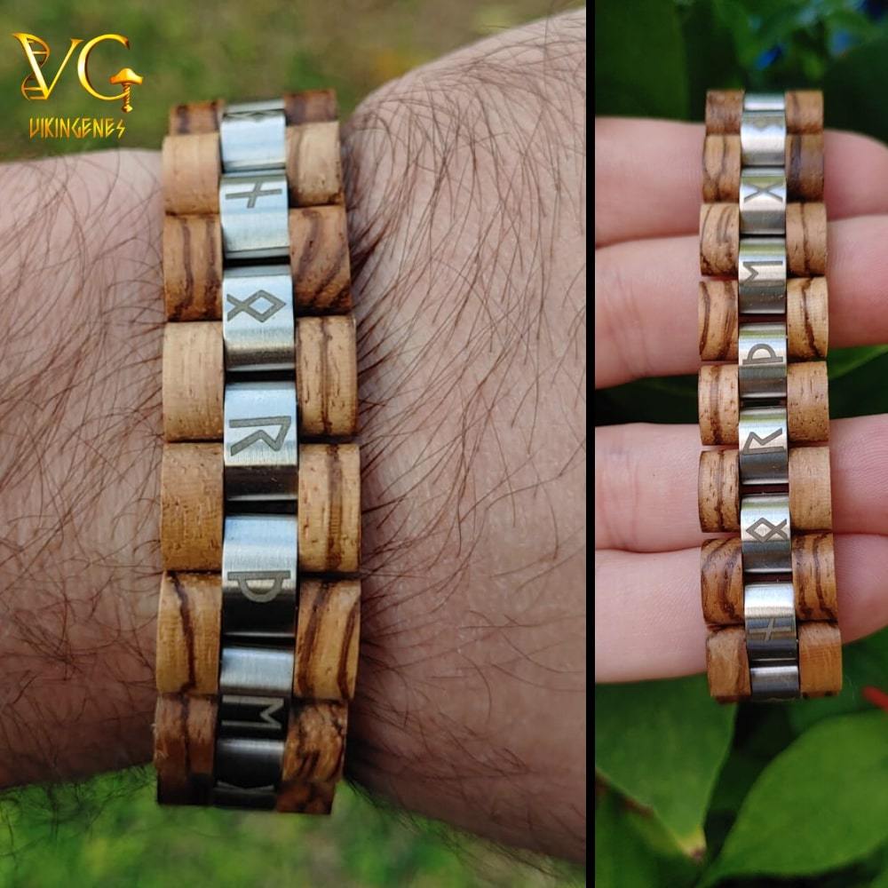 "Honor The Gods" Runes Wooden Bracelet