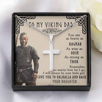To My Vinking Dad - Love You To Valhalla And Back - Stainless Steel Cross Necklace