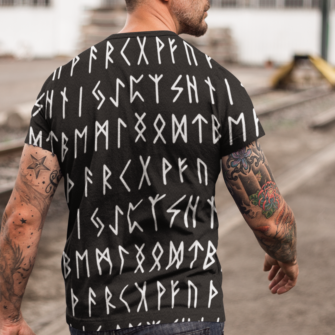Black and White Runes Viking All Over Print 3D T Shirt