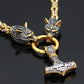 Gold Trimmed King Chain With Wolf Heads & Goat & Mjolnir Pendant