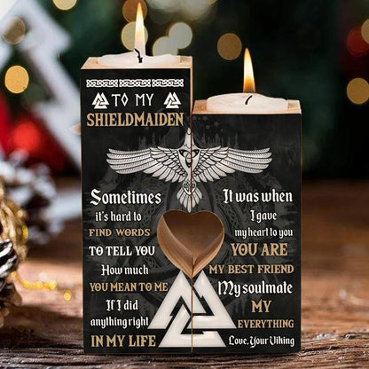To My Shieldmaiden Viking Heart Candle Holder