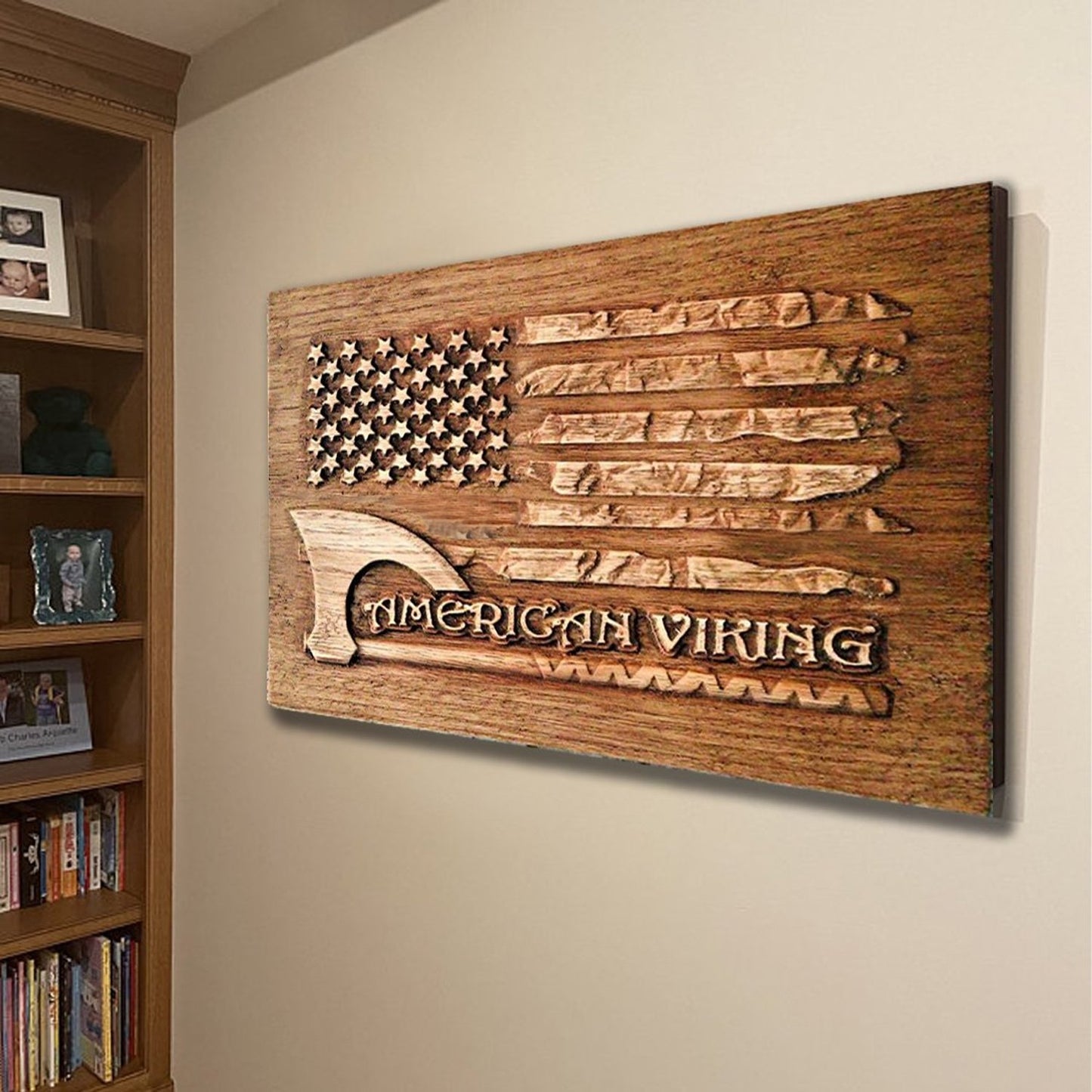 Best American Flag Valknut Viking Fine Wood Carving